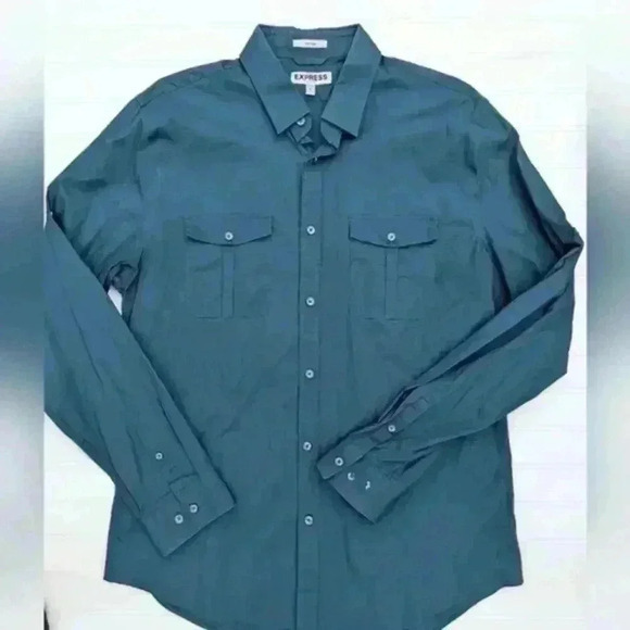 Express Dark Teal Fitted M2K Button Down Shirt - Picture 1 of 4